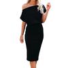 Women’s Off Shoulder Ribbed Knit Midi Dress Casual Loose Fit Short Sleeve Elegant Solid Pattern