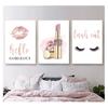 Posters and Prints Hello Gorgeous Sign Rose Gold Canvas Painting Girls Gifts Wall Art Decor Fashion Eyelashes Lipstick Makeup