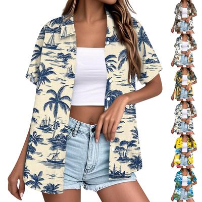 Women's Fashion Casual Short Sleeve Button Lapel Shirt Tops