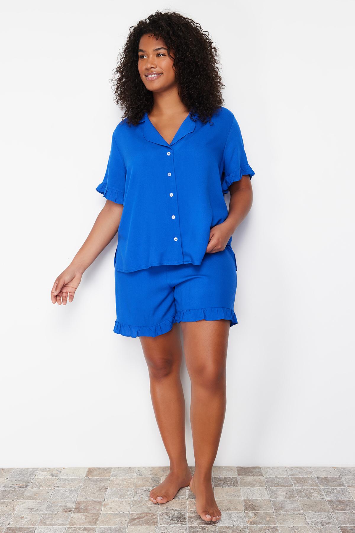 

Женский модный новый пижамный комплект большого размера Saks, тканый пижамный комплект с воротником-рубашкой