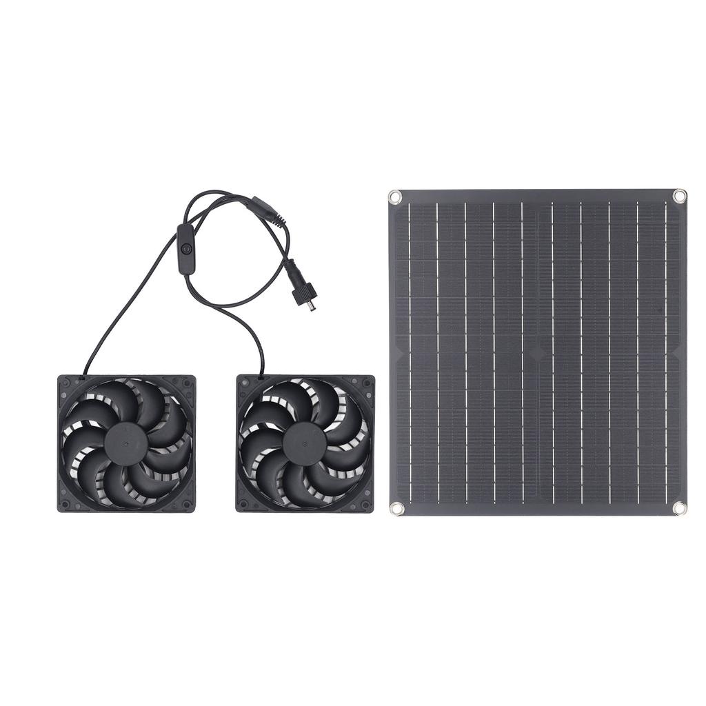 Solar Exhaust Fan, 25W 3200RPM IPX7 Water Proof Solar Panel Dual Fan Kit with Aluminum Structure, for Shed Greenhouse Pet House Attic Ventilation
