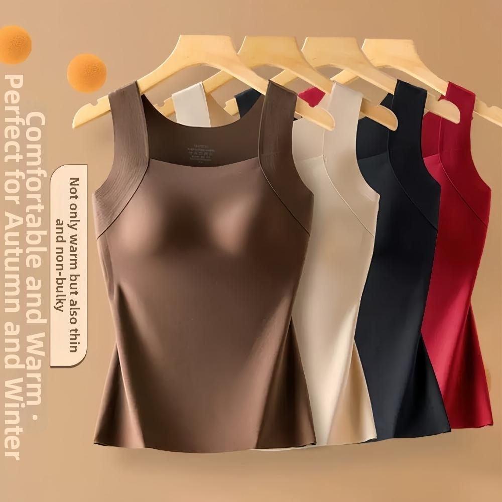 Built-in Bra Seamless Camisole U Neck Velvet Camisole Slim Fit Thermal Vest Base Layer