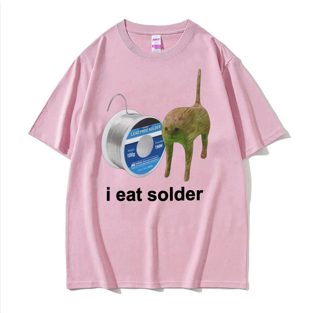 I Eat Solder Cursed Funny Cat Meme Womens Clothing Fashion Casual Summer FeUnisex Tops Short Sleeved Harajuku Streetwear Tops Tee S