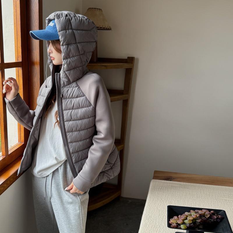 Cotton-padded women's clothing splicing down cotton-padded jacket slim and thin stand-up collar cotton jacket