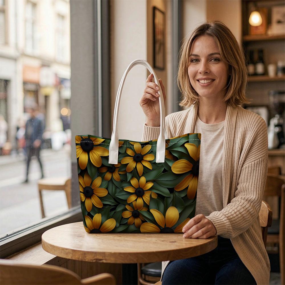 Fashion Sunflower Print Tote Bag Daily Outdoor Casual Large Capacity Portable Ladies Shoulder Handbag