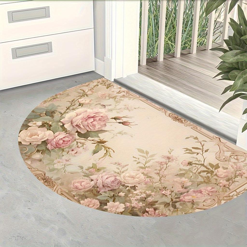 1 szt. Złoty Welurowy Print z Diamentami Półokrągła Mata Powitalna Antypoślizgowa na Zewnątrz Taras Ganek Kuchnia Łazienka Wejście Mata Podłogowa