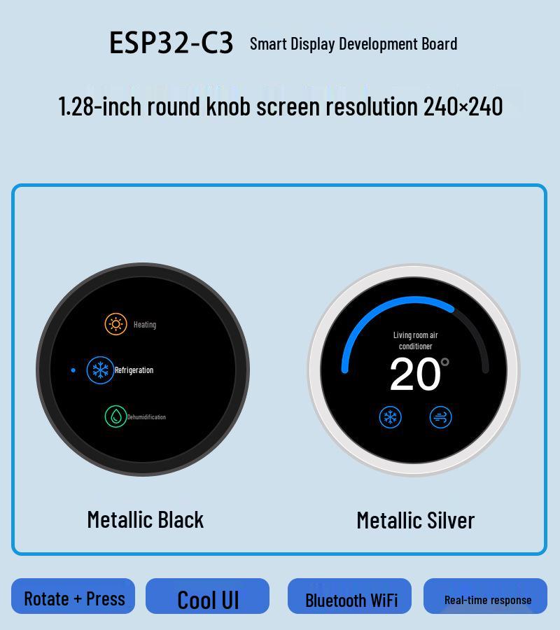 ESP32-C3/S3 Touch Screen Rotary Knob with WiFi & Bluetooth for UI Development (1.28/1.5/2.1 inch)