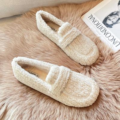 Fashion 2025 Winter Wool Shoes Ladies Fur Cotton Flats Thicken Soled Plush Loafers Women Big Size 42/43 Moccasin Femme Pregnant Sneakers