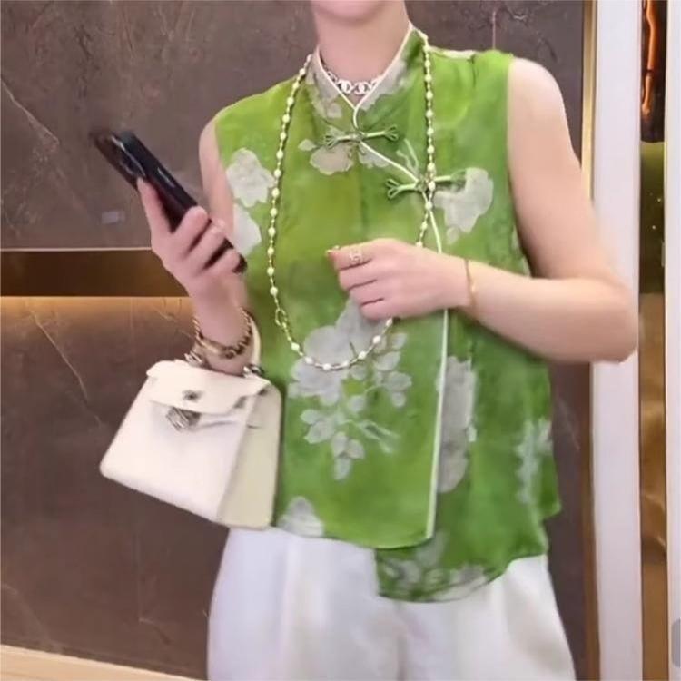 

Shirt summer summer with green premium top placket top sleeveless M [Recommended below 50kg] зелёный