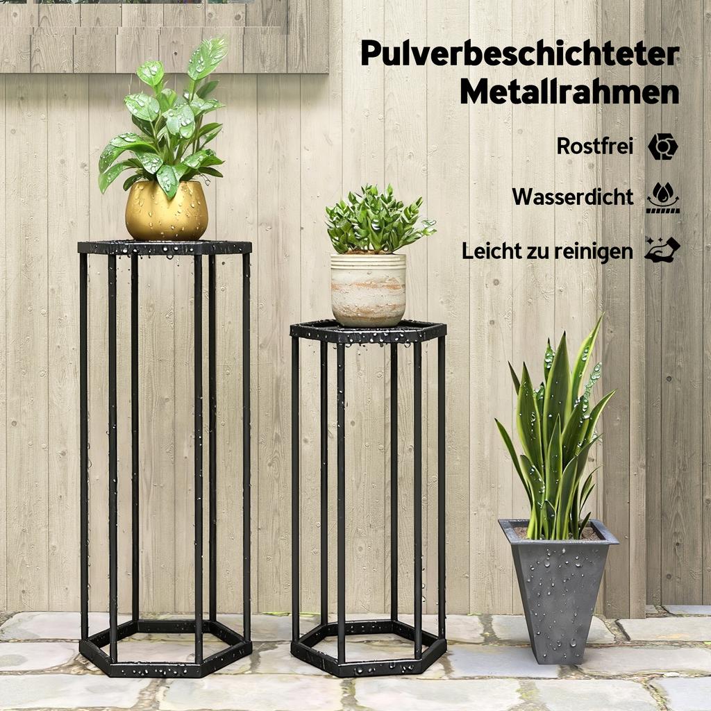 Set of 2 Plant Stands for Indoor and Outdoor Use, Hexagonal Metal Flower Pot Holders for Garden, Patio, Balcony