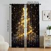 Set aus 2 Goldfarbenen Weihnachtsbäume Druck Vorhängen Stangenloch Design Einfaches Aufhängen Perfekt Wohnzimmer Schlafzimmer Büro Polyester Hausgemacht Großes Fenster