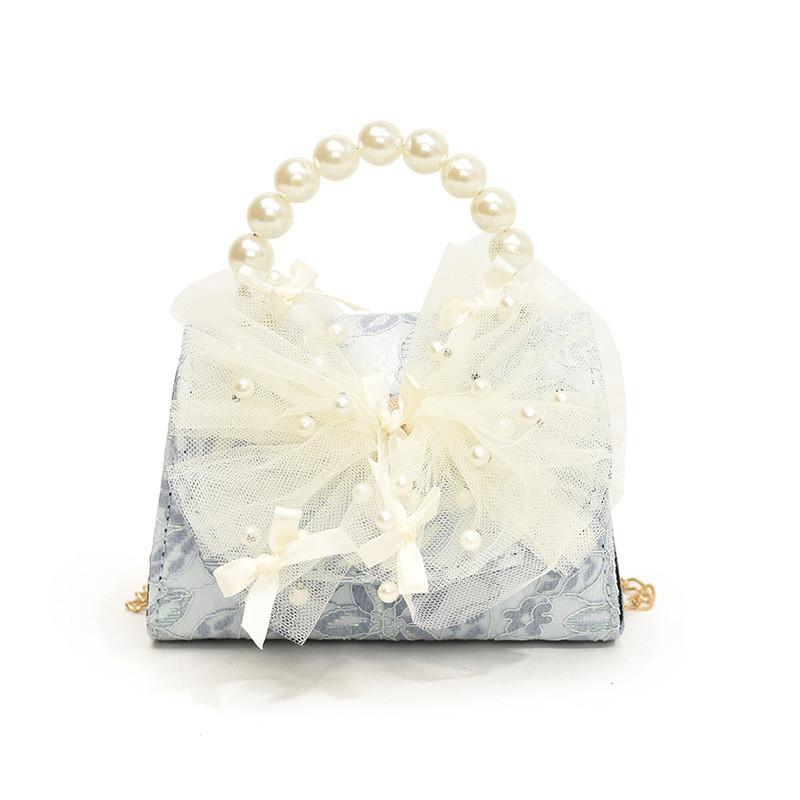 Modern Pink Blue And White Pu Children's Shoulder Bag With Chic Lace Bow Accent