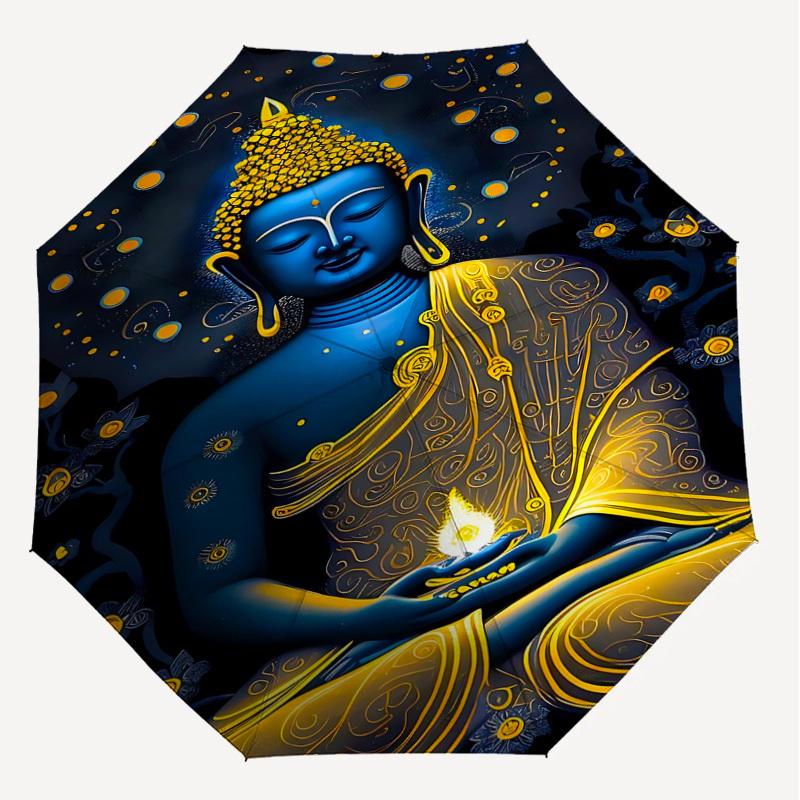 1PC Buddha Lotus Automatic Open/Close Umbrella with Windproof, 8-Rib Sturdy Canopy, Durable Ribs, Fashionable Design, Outdoor Accessory, Fun Prin, Hol