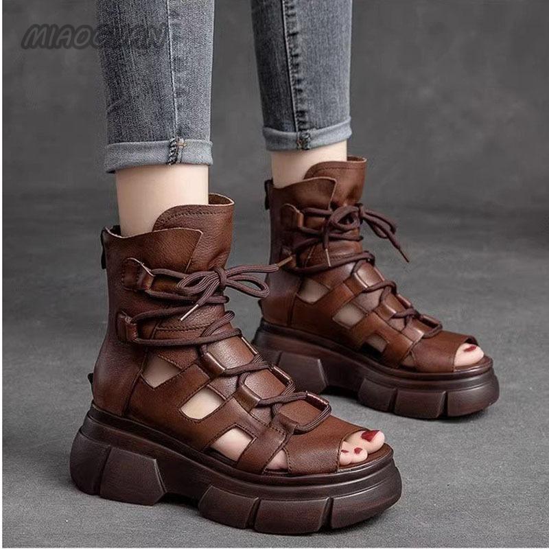 Fashion Women's Sandals Platform New Summer Shoes Hollowed-out Breathable Roman Sandales Femmes High-heeled Wedge Gladiator Sandalias