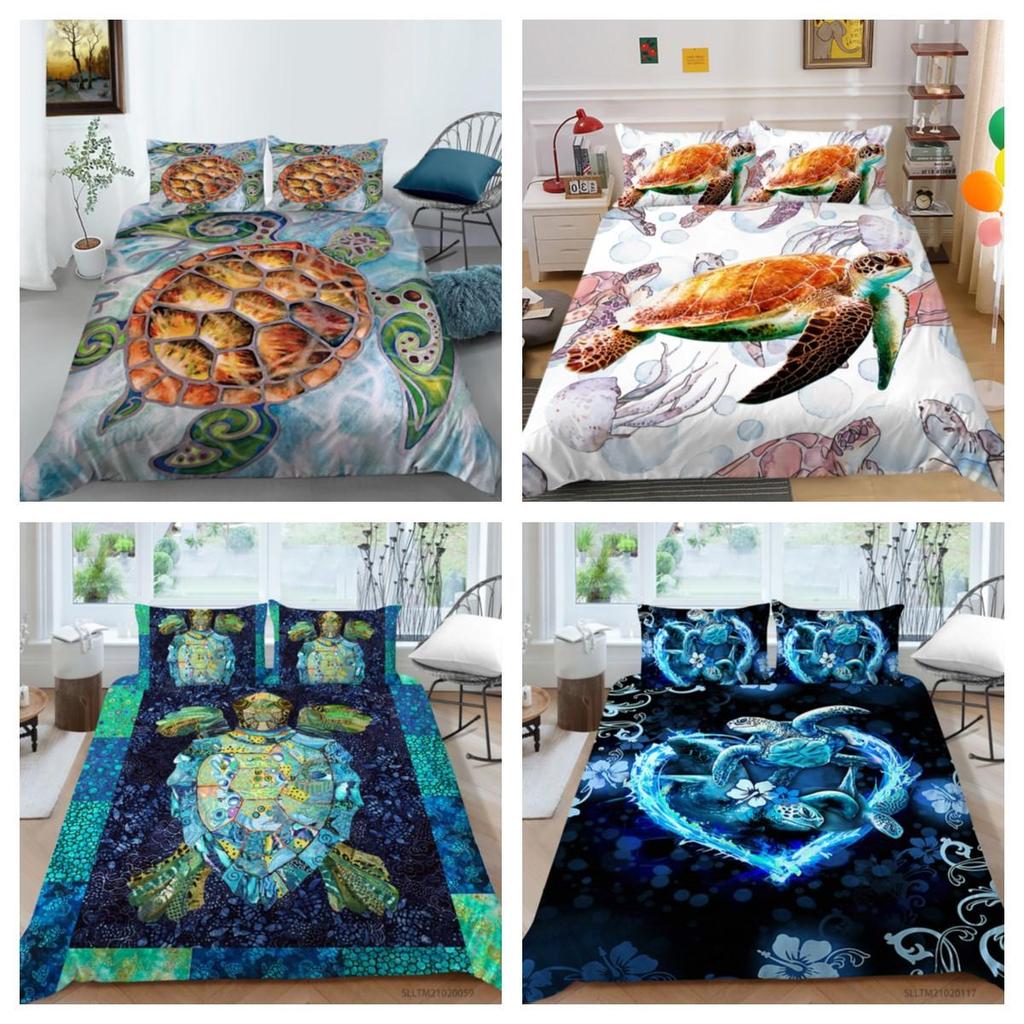 Bettwäschebezug-Set mit Kissenbezug Heim Bettzeug 2/3 Stück Schildkröten-Druck Bettüberwurf-Sets Neu Modisch Mikrofaser Bettdeckenbezug