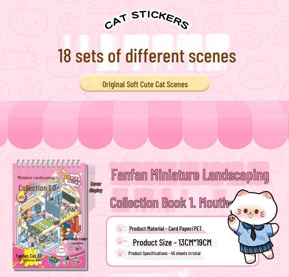 Yuxian Mini 3D Landscaping Sticker Book: Fanfan Cat 1.0/2.0 Cabin Journal Quiet Book