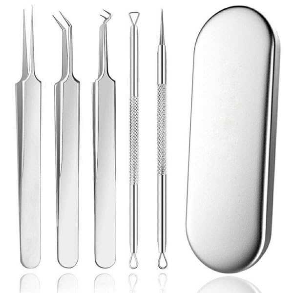 Acne and Blackhead Removal Precision Antibacterial Stainless Steel Comedone Pusher Dedicated for Squeezing Blackheads and Pimples Tool, Tweezers,