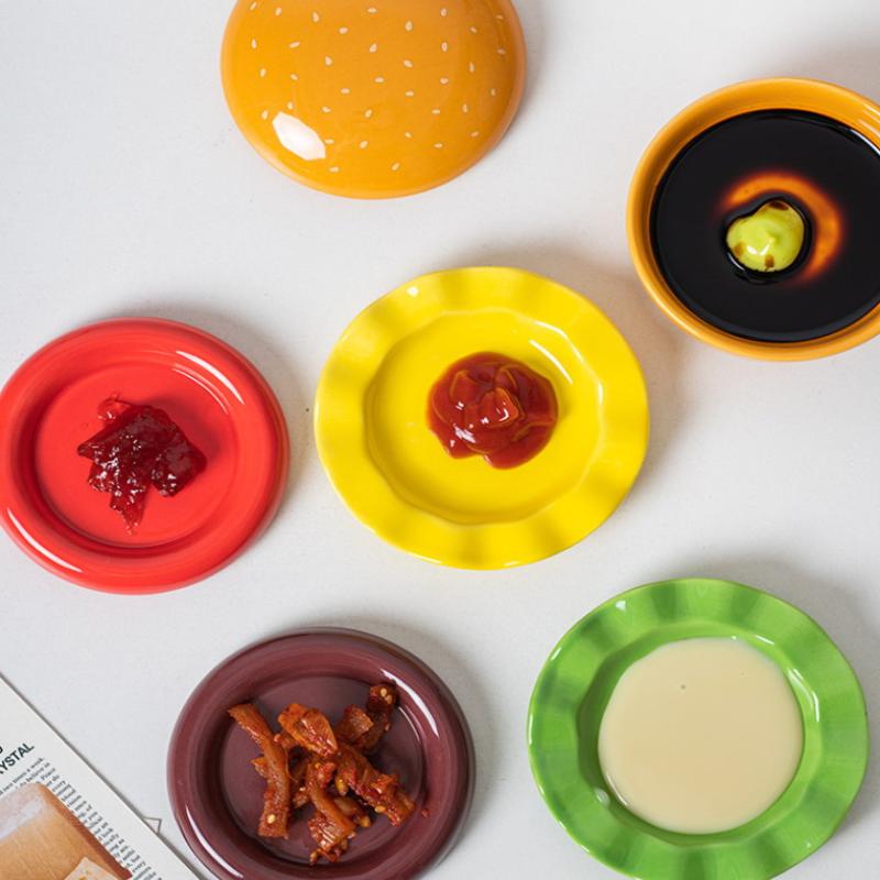 Naczynie na hamburgera Naczynie przyprawowe Sześcioelementowy zestaw Naczynie do maczania Urocza zastawa stołowa Ceramiczne podszkliwne kolorowe Naczynie na sos sojowy Gospodarstwo domowe Dodatek