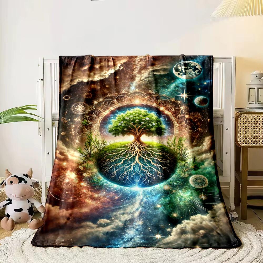 "Cosmic Tree of Life With Galaxy Design Flannel Blanket for Bedroom Living Room Sofa and Nap"
