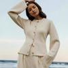 Women's Knit Cardigan Overcoat Lazy Style Waist Fitting Crew Neck Sweater Women's Spring and Autumn Clothing
