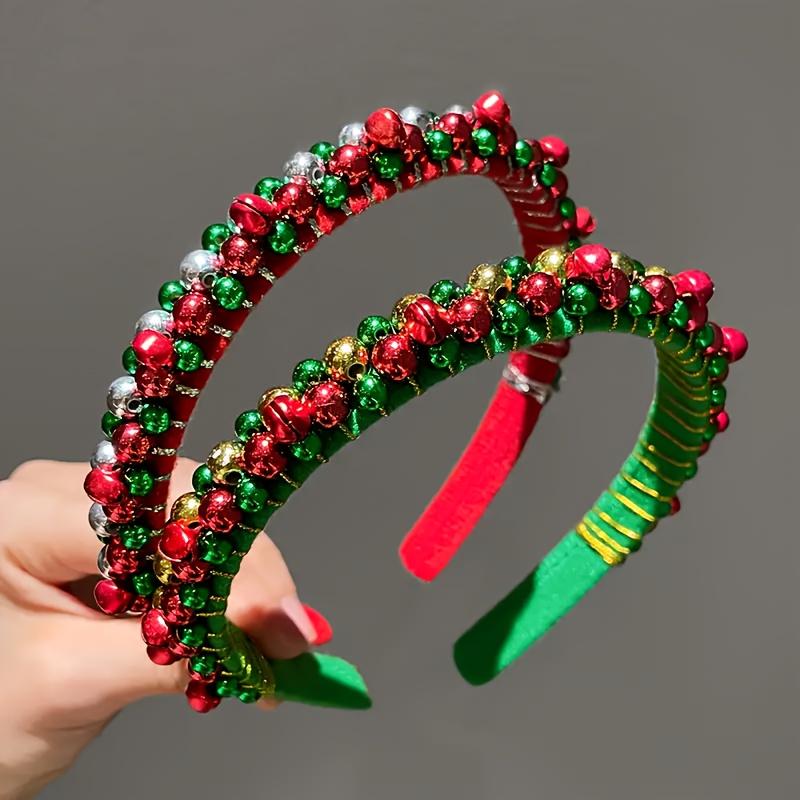 1pc Christmas Headband with Red & Green Beads,Golden Bells-Hand-Wrapped Party Hairband for Women,Elf Costume,Holiday Photoshoots