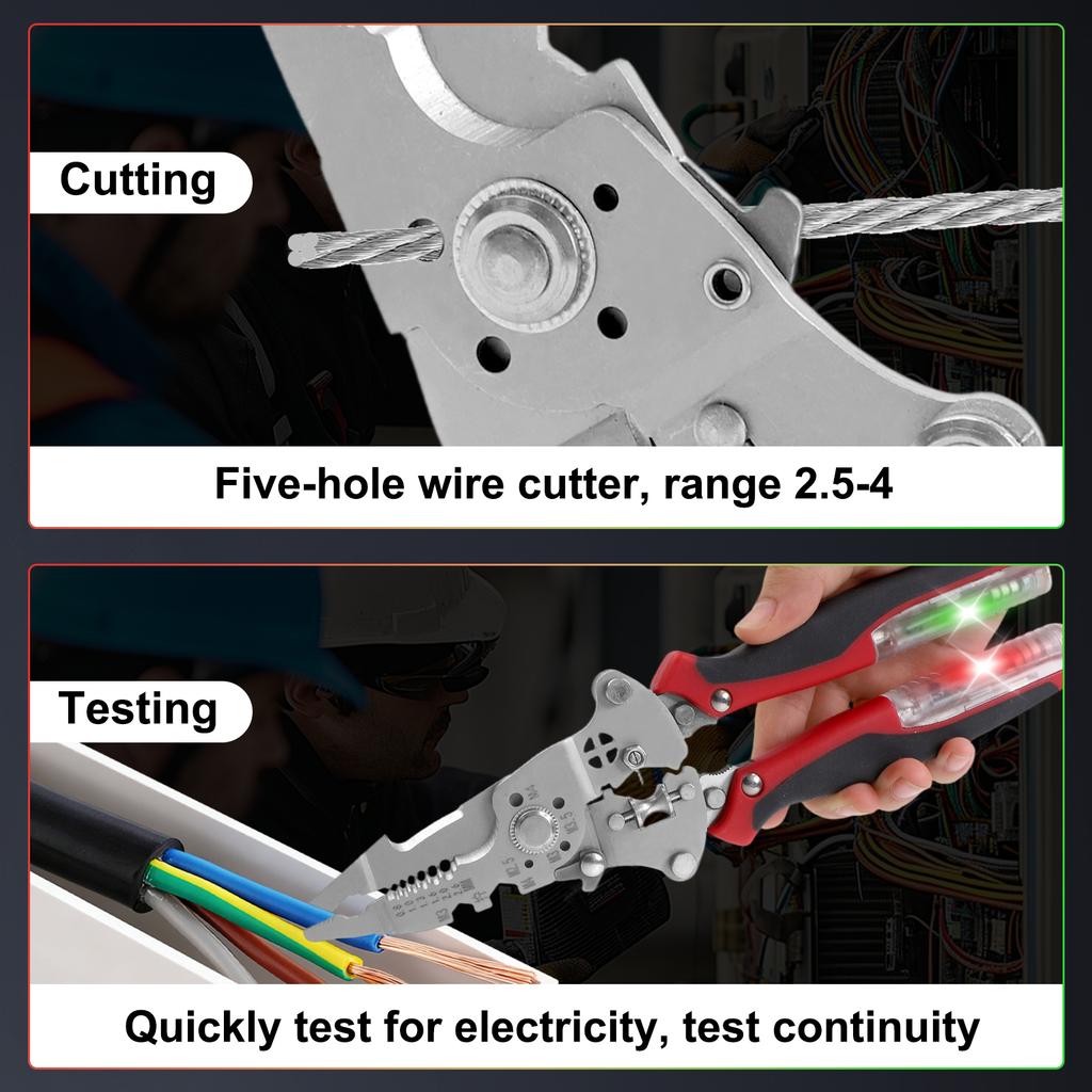 Wire Stripper with Integrated Voltage Tester and Stainless Steel Construction for Electrical Repairs and Wiring