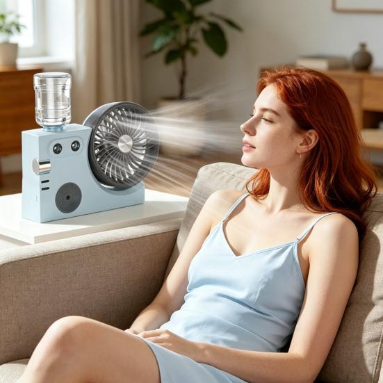 Portable Mist Table Fan Ultra-Quiet Operation Desk Fan with Cooling Mist Spray USB Rechargeable Desk Fan for Office Home Travel Bedroom
