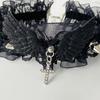 Lace Angel Wing Necklace Rhinestone Cross Lolita Necklace Black White Y2K Necklace  Vintage Punk