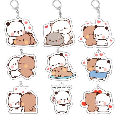 Anime Dudu Bubu Key Chain Super Cute Couple White and Grey Couple Bear Panda Acrylic Keychains Ring for Accessories Bag Pendant