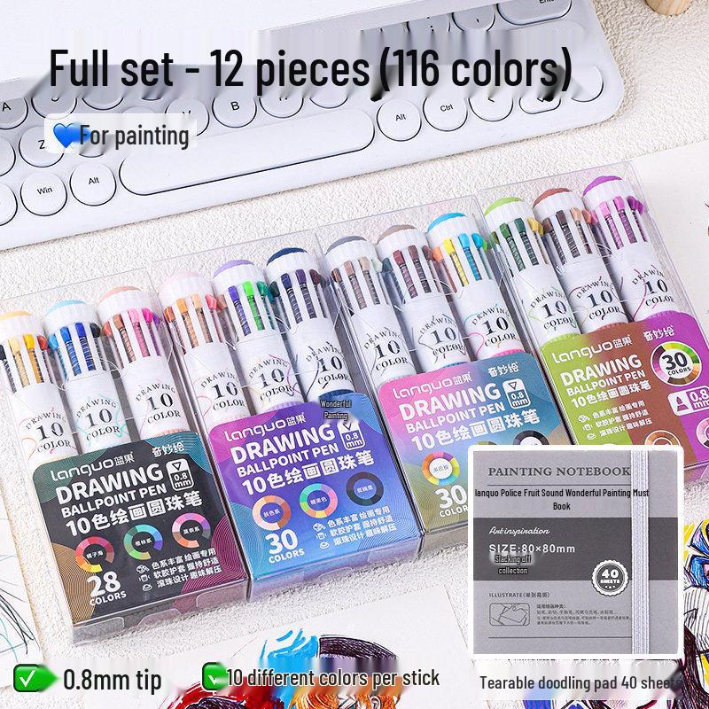 10-Color Stackable Ballpoint Pen Set – Press-Type, Multi-Functional Pens for Drawing & Journaling for Elementary Students
