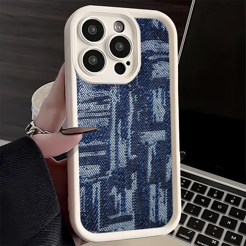Phone Case for iPhone 17 Air 16E 15 16 Pro Max Retro Denim Pattern Cover 14 Plus 13 12 Mini Soft Shell Silicone Fundas