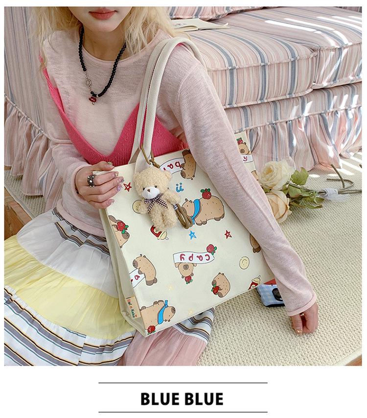 Koreanischer Lazy Style Capybara Canvas Tote & Crossbody Tasche