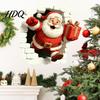 Santa Claus Window Clings Christmas Wall Stickers 3D Reindeer Break-Through Self-Adhesive Decals Decal Removable Stickers for Living Room