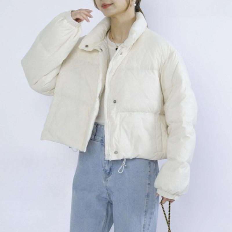 Solid-Color Minimalist Thickened Women's Short-Length Stand-Up Collar Thickened White Duck Down Puffer Jacket