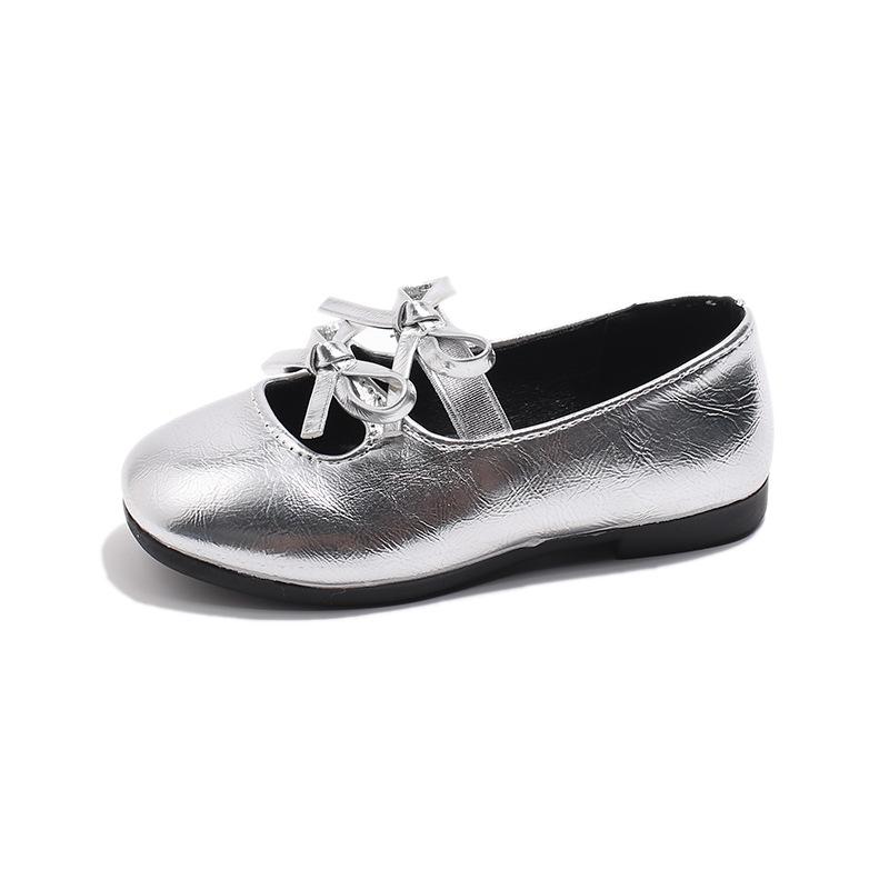 New Kids Baby Girl Children Black Gold Silver Wedding Party Princess Leather Soft Bottom Shoes Girls Bow-tie Single Shoes H08093