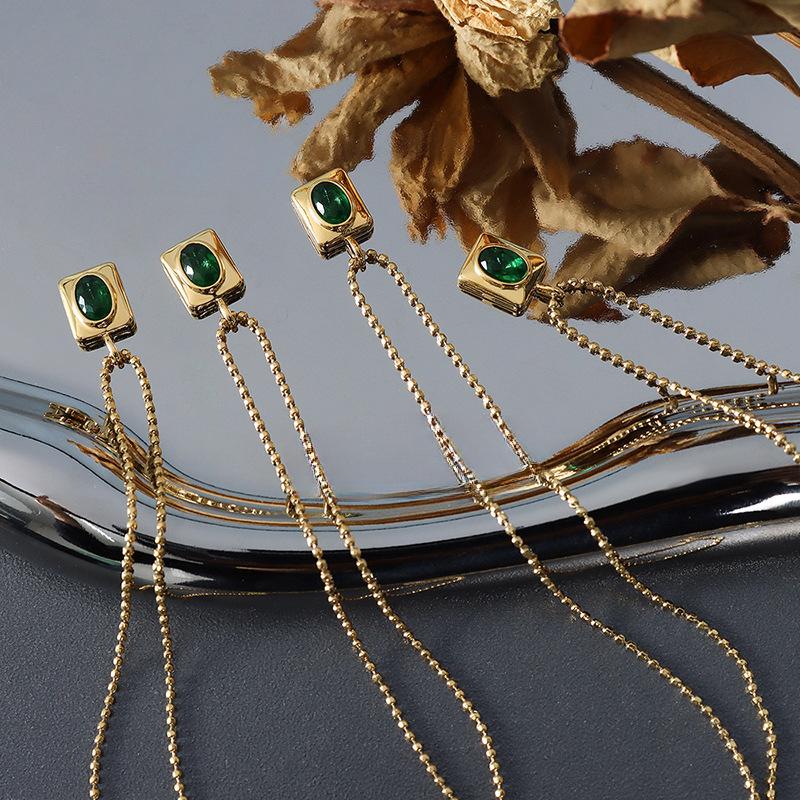 Neutral Style Niche Oval Zircon Pendant Women'S Round Bead Chain Copper Plated 18K Necklace Jewelry