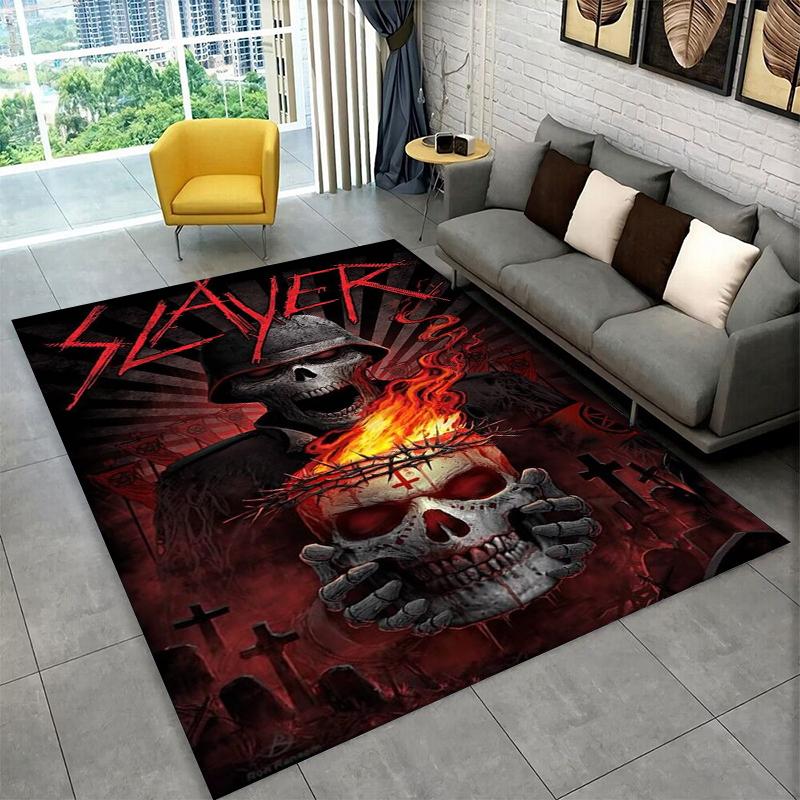Tappeto Tappetino Retro Slayer Heavy Metal Rcck Band Segno per Camera da Letto Soggiorno Divano Zerbino Decorazioni per la Casa, Tappeto per Area Giochi Bambini Antiscivolo
