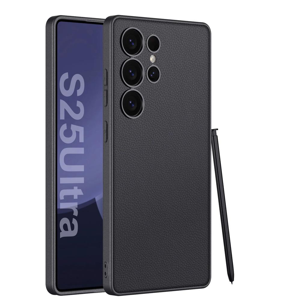 Kožené pouzdro s kovovým lakem pro Samsung Galaxy S23 S24 S25 Ultra Hard PC Shell Luxusní kůže S25 Ultra ochranný kryt