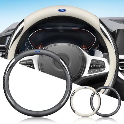 1 Stuks Leer Koolstofvezel Auto Stuurwielhoes Auto Accessoires Voor Fiesta Mondeo Focus Fusion Escape Shelby Edge Kuga