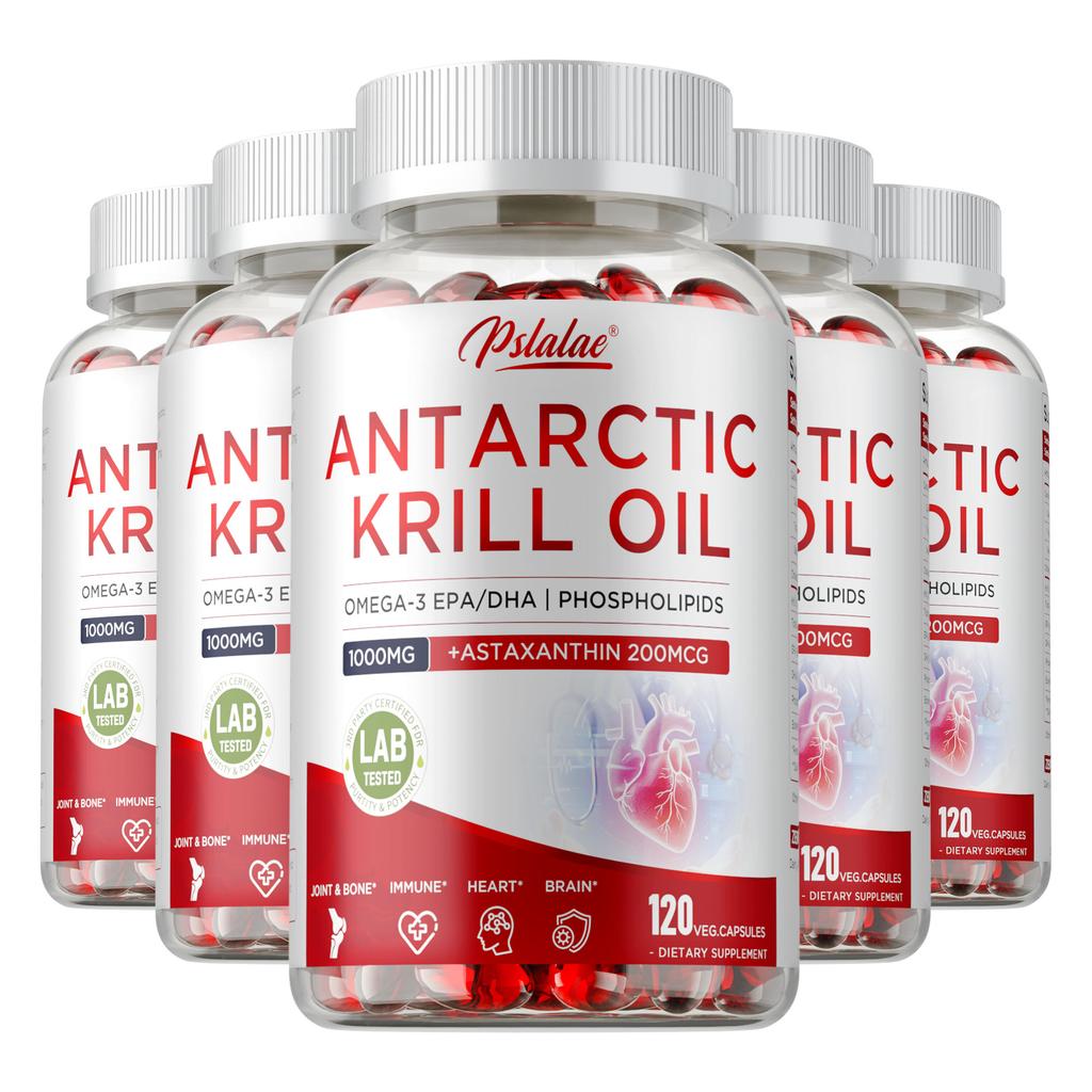 Olio di krill antartico 1000mg, contiene fosfolipidi Omega-3 e astaxantina, supporto antiossidante, adatto agli adulti.