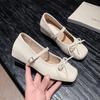 French retro light mouth single shoes new spring and summer bow soft sole square head word Mary Jane shoes