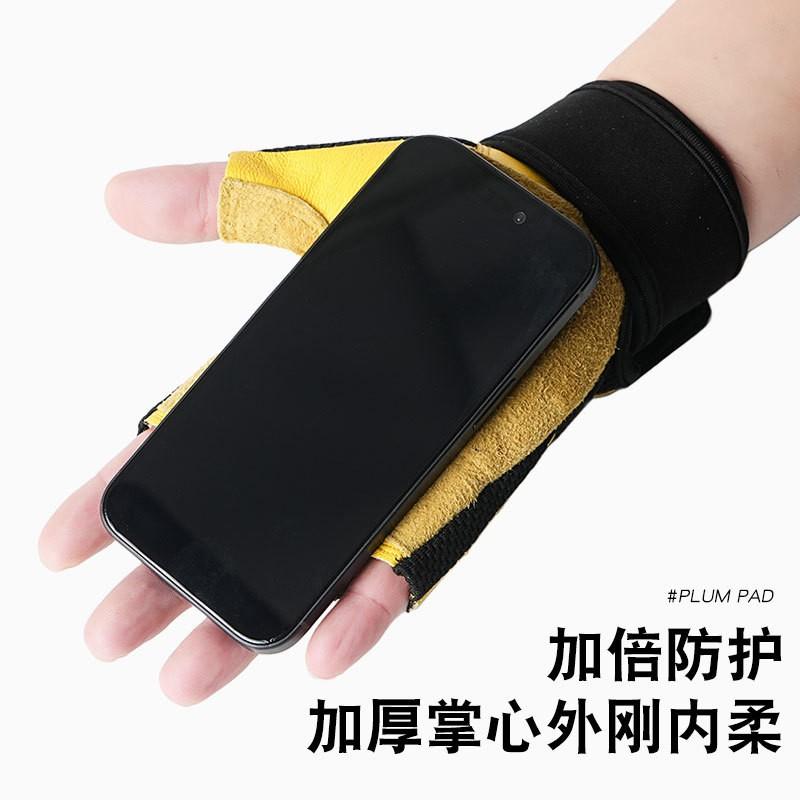 Mens Half-Finger Gym Gloves Weightlifting Cycling Training Anti-Slip Breathable Goat Leather Workout Protection