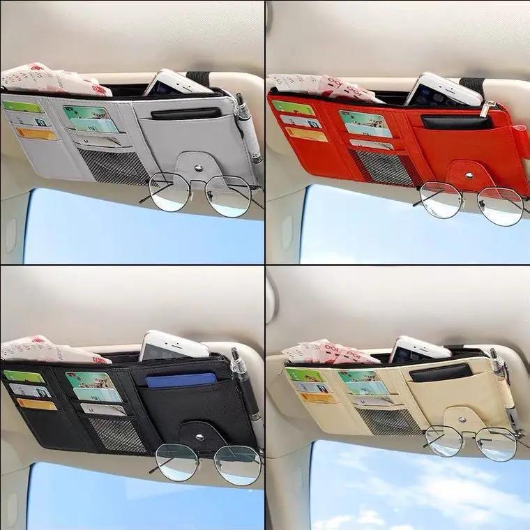 Car Sun Visor Organizer Multi-Pocket Pouch Car Sun Visor Organizer Zipper Type Card Holder Storage Auto Interior Accessories