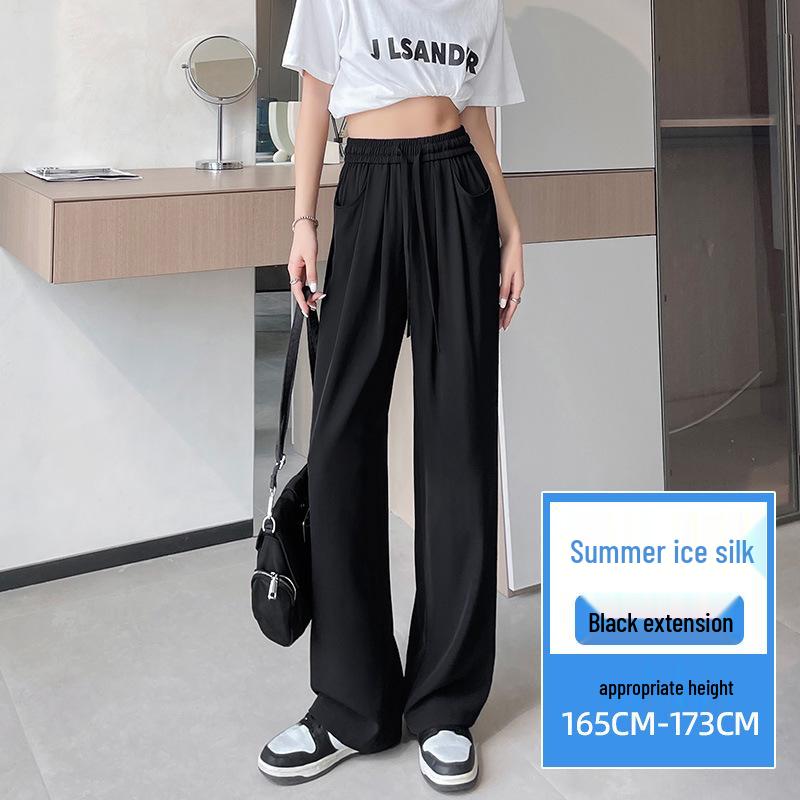 Women's Summer High-Waist Wide-Leg Ice Silk Pants: Lightweight, Sun-Protective, Quick-Dry, Loose, Straight-Leg, and Casual.