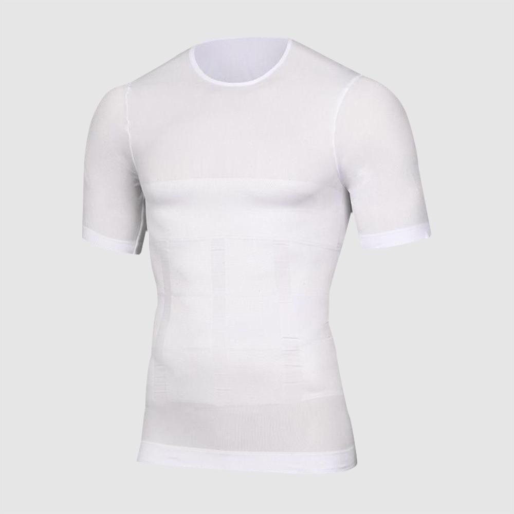 Pánský letní zeštíhlující body shaper: Tílko s krátkým rukávem pro kontrolu bříška, prodyšné a rychleschnoucí sportovní oblečení.