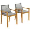 Set 2 Stackable Garden Chairs In Acacia Wood With Cushions 59x55x86 Cm Gray And Wood Color