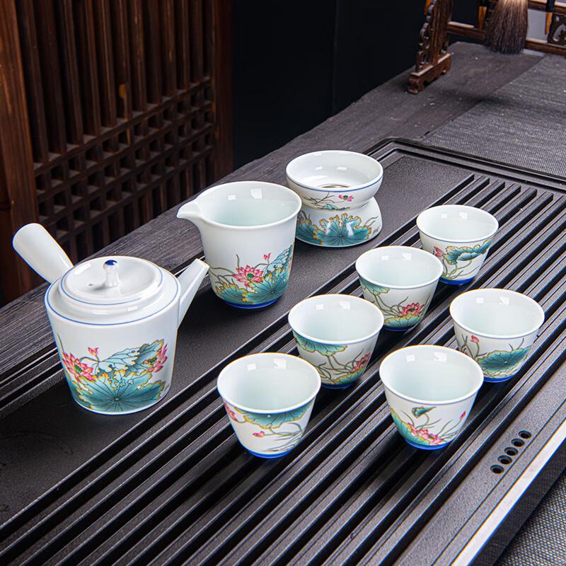 Pink-Green Lotus Ceramic Kung Fu Tea Set