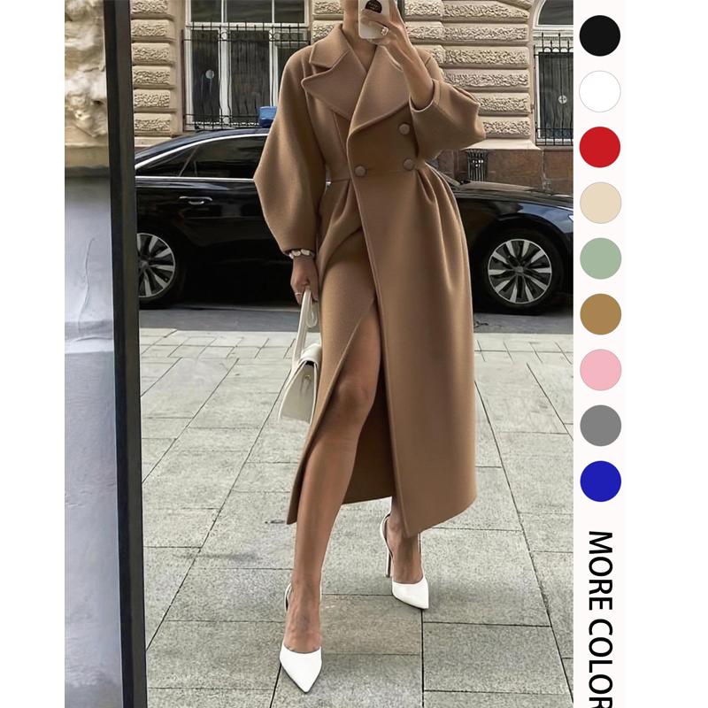 Kadınlar İçin Kışlık Mont Moda Düz Bol Yaka Çift Düğmeli Trençkot Vintage Uzun Kollu Ceketler Sıcak Kalın Kadın Yeni Gelenler Montlar