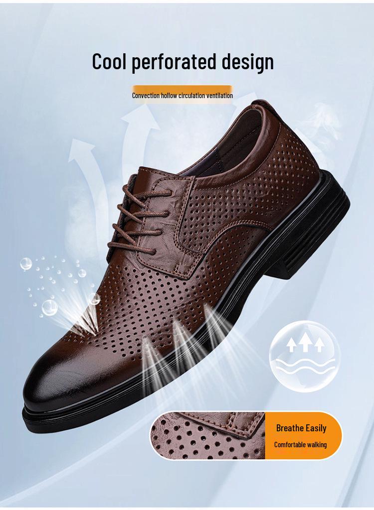 Men's Breathable Leather Formal Shoes - Spring/Summer Casual Cowhide Shoes with Warm Cotton.