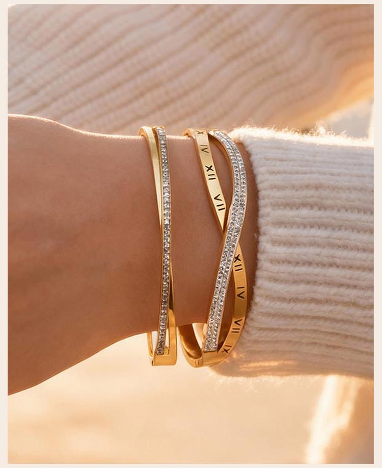 Glanzende Zirconia Gekruiste Roestvrij Staal Armband voor Vrouwen, Goudkleurig Gelaagd Stapelbaar Vrouwelijke Waterdichte Sieraden Cadeau